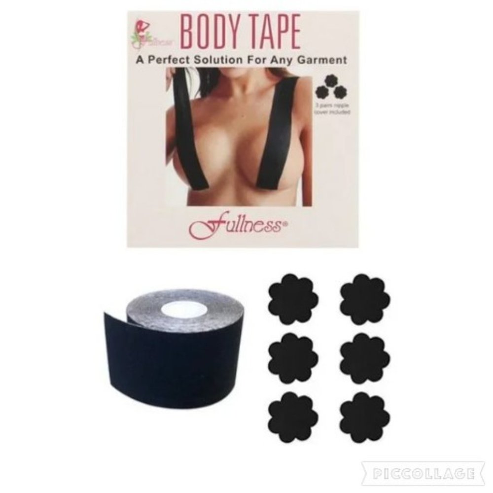 Fullness Body Tape + 3 Nipple Covers | Lift & Support | Black | OS